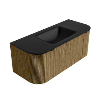 Mondiaz KURVE Badkamermeubelset - 110x46x40cm - 1 lade - 2 deuren - wastafel solid surface - midden - zonder kraangat - Dusk