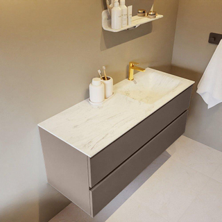 Mondiaz VICA-DLUX ensemble de meuble de salle de bain - 120cm - meuble sous-vasque fumée - 2 tiroirs - lavabo encastré nuage droite - 1 trou de robinet - version haute 60cm - opalo