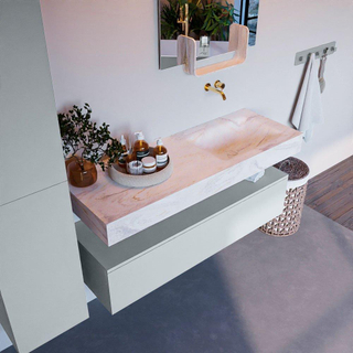 Mondiaz ALAN-DLUX Ensemble de meuble - 130cm - meuble Clay mat - 1 tiroir - Lavabo Cloud Ostra suspendu - vasque Droite - 0 trous de robinet