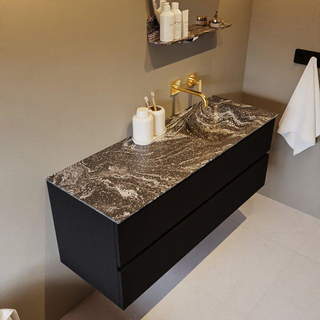 Mondiaz VICA-DLUX ensemble de meuble de salle de bain - 130cm - meuble sous-vasque urban - 2 tiroirs - lavabo encastré cloud droite - sans trous de robinet - miroir modèle spot - version XL 60cm de haut - lave