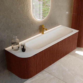 Mondiaz KURVE Ensemble de meuble salle de bain - 145x46x40cm - 1 tiroir - 1 porte - lavabo en solid surface - droite - 1 trou de robinet - Ruby