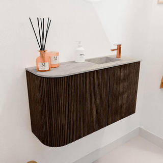 Mondiaz JOYA-DLUX 71.6cm toiletmeubel - ronding links kleur Walnut - Wastafel FAYE positie Rechts 1 kraangat kleur Glace.