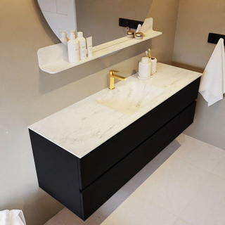 Mondiaz VICA-DLUX ensemble de meuble de salle de bain - 150cm - meuble sous-vasque urban - 2 tiroirs - lavabo encastré cloud milieu - 1 trou de robinet - version haute de 60cm - opalo