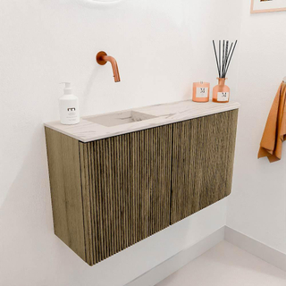 Mondiaz JOYA-DLUX Meuble de toilette 81,6cm - arrondi droit couleur Dusk - Vasque FAYE position Gauche Sans trou de robinet couleur Nata