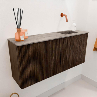 Mondiaz JOYA-DLUX 90cm meuble de toilette - couleur Walnut - Lavabo FAYE position Droite Sans trou de robinet couleur Oza