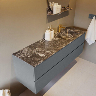 Mondiaz VICA-DLUX ensemble de meuble de salle de bain - 150cm - meuble sous-vasque plata - 4 tiroirs - lavabo encastrée cloud droite - 1 trou de robinet - version haute de 60cm - lave