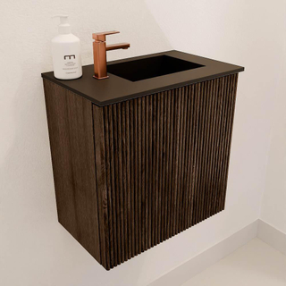 Mondiaz JOYA 40cm meuble de toilette - couleur Walnut - Vasque FAYE position Droite 1 trou de robinet couleur Urban.