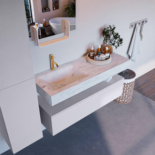 Mondiaz ALAN-DLUX Ensemble de meuble - 120cm - meuble Cale mat - 1 tiroir - Lavabo Cloud Opalo suspendu - vasque Gauche - 1 trou de robinet