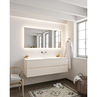 Mondiaz VICA ensemble de meuble de salle de bain - 150cm - meuble sous-vasque lin - 2 tiroirs - lavabo lune milieu - sans trou de robinet - miroir LED - version XL 60cm haut