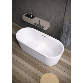 Riho modesty baignoire îlot 170x76cm sparkle avec remplissage de baignoire chromé acrylique blanc brillant