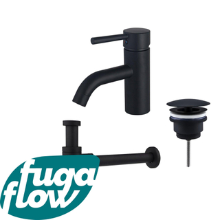 FugaFlow Eccelente Sobrado Kit mitigeur lavabo - robinet bas - bonde nonobturable - siphon design - Noir mat