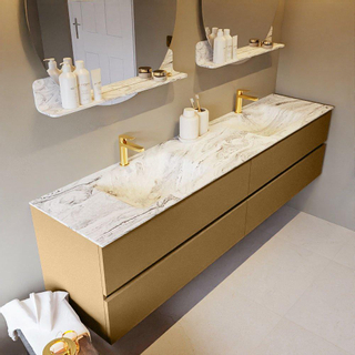 Mondiaz VICA-DLUX ensemble de meuble de salle de bain - 200cm - meuble sous-vasque oro - 4 tiroirs - lavabo encastré cloud double - 2 trous de robinet - version haute de 60cm - glace