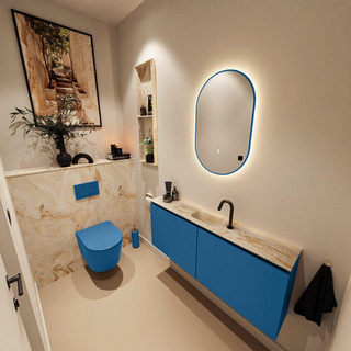 MONDIAZ TURE-DLUX Meuble toilette - 120cm - Jeans - EDEN - vasque Frappe - position centrale - 1 trou de robinet