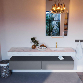 Mondiaz ALAN-DLUX Ensemble de meuble - 200cm - meuble Plata mat - 2 tiroirs - Lavabo Cloud Opalo suspendu - vasque Droite - 1 trou de robinet