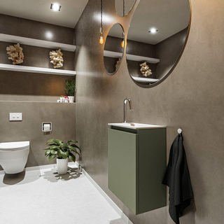 MONDIAZ TURE Kit lave-mains - 40x23x50cm - 1 trou de robinet - 1 porte - armée mate - Lavabo à droite - Acrylique Blanc