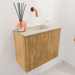 Mondiaz JOYA-DLUX 50cm toiletmeubel - kleur Oak - Wastafel FAYE positie Midden Zonder kraangat kleur Frappe.