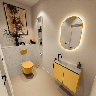 MONDIAZ TURE-DLUX Meuble toilette - 60cm - Ocher - EDEN - vasque Opalo - position gauche - 1 trou de robinet