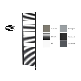 Sanicare electrische design radiator 172 x 45 cm. mat zwart met WiFi thermostaat chroom