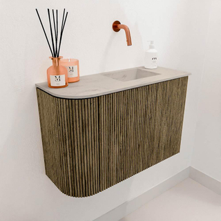 Mondiaz JOYA-DLUX Meuble de salle de bains - 61,6cm - arrondi gauche couleur Dusk - Vasque FAYE position Droite Sans trou de robinet couleur Opalo