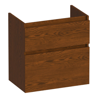 BRAUER Delight meuble sous lavabo peu profond - 60x39x60cm - 2 tiroirs softclose - sans poignée - 1 découpe pour le siphon - chêne massif - lamelles chêne marron