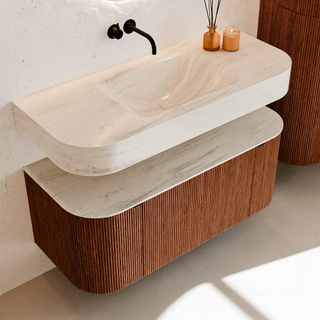 MONDIAZ THOR-DLUX Meuble de salle de bains - 110cm - arrondi gauche + droite - couleur Ruby - 1 tiroir - 2 portes - Vasque suspendue CLOUD Centre sans trou de robinet - couleur Meli