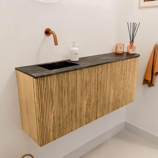 Mondiaz JOYA-DLUX 101.6cm meuble de salle de bains - arrondi droit couleur Oak - Vasque FAYE position Gauche Sans trou de robinet couleur Lava.