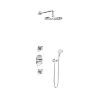 Hotbath Get Together douche thermostatique set encastrable Friendo avec 2 robinets d'arret chrome 3 jets bras mural 30cm