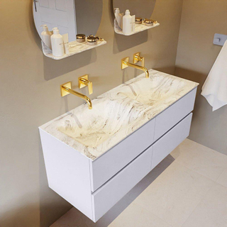 Mondiaz VICA-DLUX ensemble de meuble de salle de bain - 120cm - meuble sous-vasque cale - 4 tiroirs - lavabo encastrée cloud double - sans trous de robinet - version haute de 60cm - glace