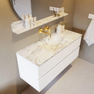 Mondiaz VICA-DLUX ensemble de meuble de salle de bain - 120cm - meuble sous-vasque talc - 2 tiroirs - lavabo encastré cloud milieu - sans trous de robinet - version haute de 60cm - glace