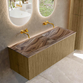 MONDIAZ KURVE-DLUX 120cm badmeubel kleur Dusk met 1 lade en 0 deuren. Wastafel LEAF Dubbel zonder kraangat Sombra.