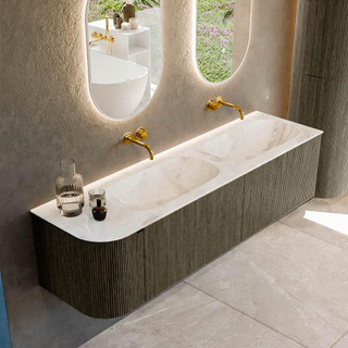 Ensemble de meuble de salle de bain Mondiaz KURVE-DLUX - 165x46x40cm - 2 tiroirs - 1 porte - lavabo en solid surface - double / droite - sans trou de robinet - Shadow