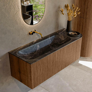 MONDIAZ KURVE-DLUX 125cm Meuble salle de bain avec module 25 D - couleur Walnut - 1 tiroir - 1 porte - vasque BIG MEDIUM gauche - sans trou de robinet - couleur Lava