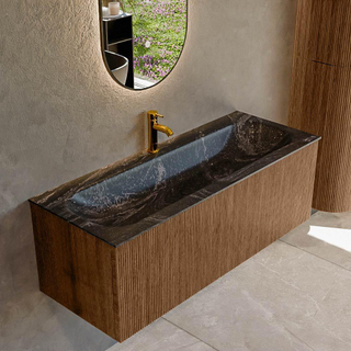 MONDIAZ KURVE-DLUX 120cm Meuble salle de bain - couleur Walnut - 1 tiroir - vasque BIG LARGE centre - 1 trou de robinet - couleur Lava