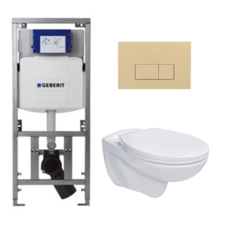 Adema Classico Pack WC suspendu - bâti-support - abattant basic - plaque de commande beige - boutons rectangulaires - blanc