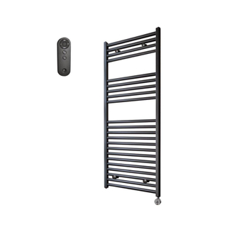 Sanicare HVS Elektrische Radiator - 111.8x60cm - 730W - met afstandsbediening - thermostaat - chroom - rechtsonder - mat zwart