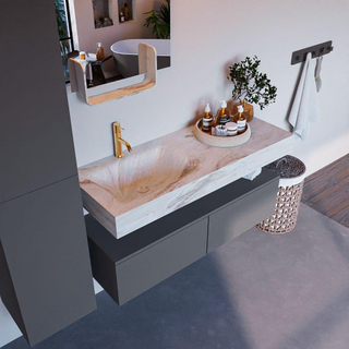 Mondiaz ALAN-DLUX Ensemble de meuble - 120cm - meuble Plata mat - 2 tiroirs - Lavabo Cloud Frappe suspendu - vasque Gauche - 1 trou de robinet