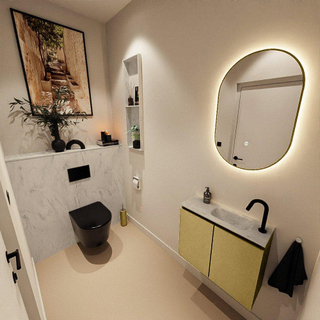 MONDIAZ TURE-DLUX Meuble toilette - 60cm - Oro - EDEN - vasque Opalo - position droite - 1 trou de robinet
