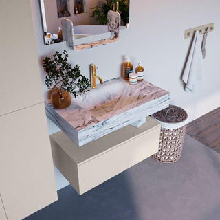 Mondiaz ALAN-DLUX Ensemble de meuble - 80cm - meuble Linen mat - 1 tiroir - Lavabo Cloud Glace suspendu - vasque Centre - 1 trou de robinet