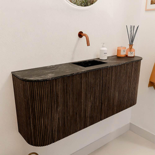 Mondiaz JOYA-DLUX 103.2cm toiletmeubel - ronding links en rechts kleur Walnut - Wastafel FAYE positie Midden Zonder kraangat kleur Lava.