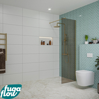 FugaFlow Eccelente Vetro inloopdouche badkamer - 60x200cm - rookglas - wandarm - geborsteld messing