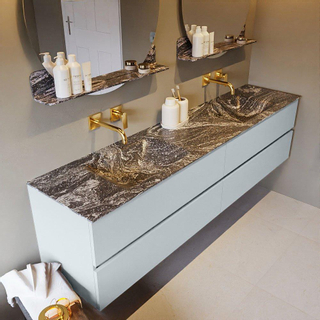 Mondiaz VICA-DLUX ensemble de meuble de salle de bain - 200cm - meuble sous-vasque argile - 4 tiroirs - lavabo encastrée nuage double - sans trous de robinet - version haute de 60cm - lave