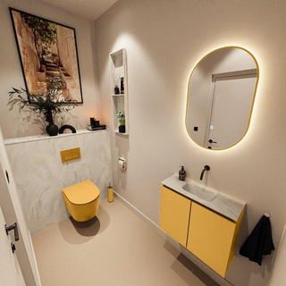 MONDIAZ TURE-DLUX Meuble toilette - 60cm - Ocher - EDEN - vasque Ostra - position centrale - sans trou de robinet