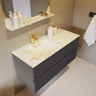 Mondiaz VICA-DLUX Ensemble de meuble de salle de bain - 110cm - meuble sous-vasque gris foncé - 2 tiroirs - lavabo encastré cloud gauche - 1 trou de robinet - version haute de 60cm - frape