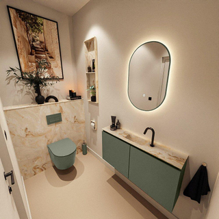 MONDIAZ TURE-DLUX Meuble toilette - 100cm - Army - EDEN - vasque Frappe - position centrale - 1 trou de robinet