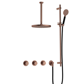 Hotbath Cobber IBS70 Regendoucheset inbouw - 30cm plafondarm - 20cm ronde hoofddouche - ronde handdouche - glijstang - koper geborsteld PVD