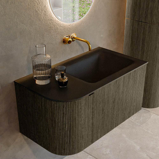 Mondiaz KURVE Ensemble de meuble salle de bain - 85x46x40cm - 1 tiroir - 1 porte - lavabo en solid surface - droite - sans trou de robinet - Shadow