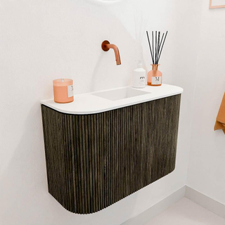 Mondiaz JOYA 63.2cm toiletmeubel - ronding links en rechts kleur Shadow - Wastafel FAYE positie Midden Zonder kraangat kleur Talc.