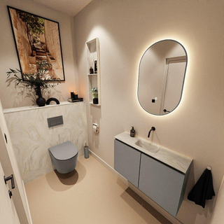 MONDIAZ TURE-DLUX Meuble toilette - 80cm - Smoke - EDEN - vasque Ostra - position centrale - sans trou de robinet