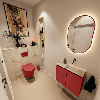 MONDIAZ TURE-DLUX Meuble toilette - 60cm - Fire - EDEN - vasque Frappe - position droite - sans trou de robinet