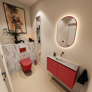 MONDIAZ TURE-DLUX Meuble toilette - 80cm - Fire - EDEN - vasque Glace - position centrale - sans trou de robinet